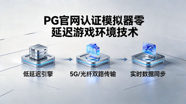 PG官网认证模拟器品牌形象展示，包含稳定运行技术元素与绿色认证标识